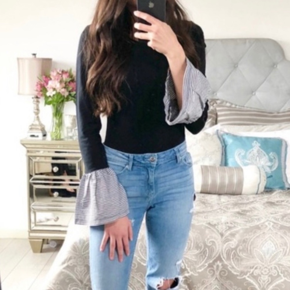 Abound Striped Bell Ruffle Sleeve Bodysuit